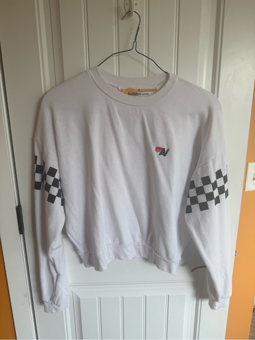 White Crewneck Sweatshirt with Small Sunset Logo